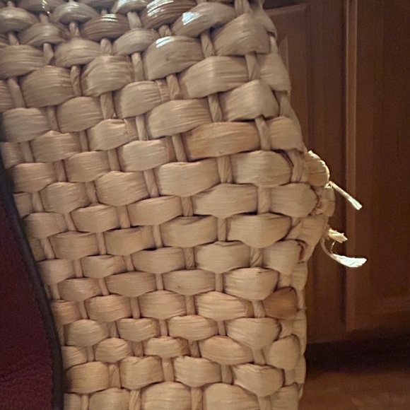 Fossil Natural Straw Brown Leather Trim Satchel Purse - Picture 13 of 15